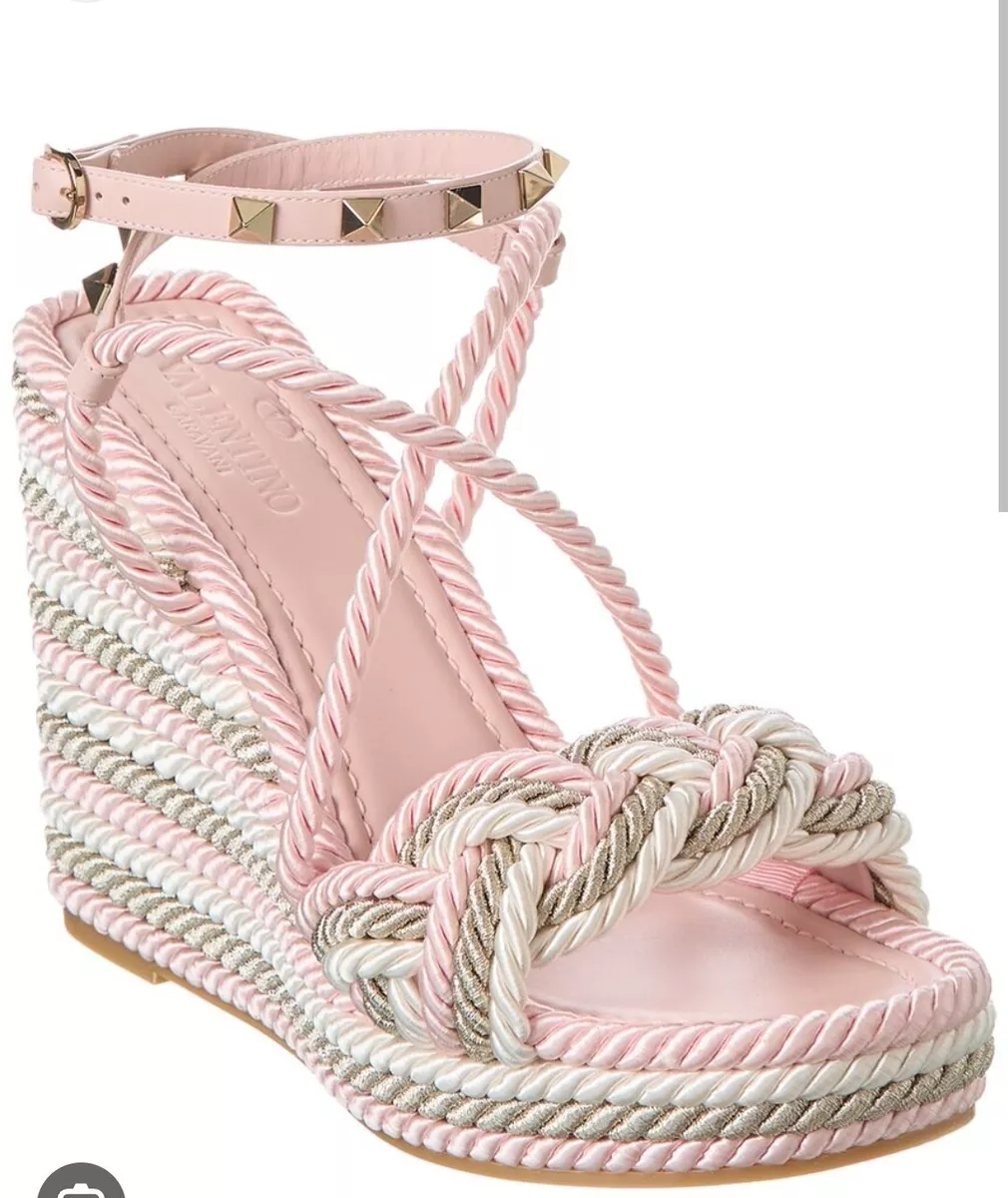 Valentino Garavani pink Rockstud 120 leather wedges