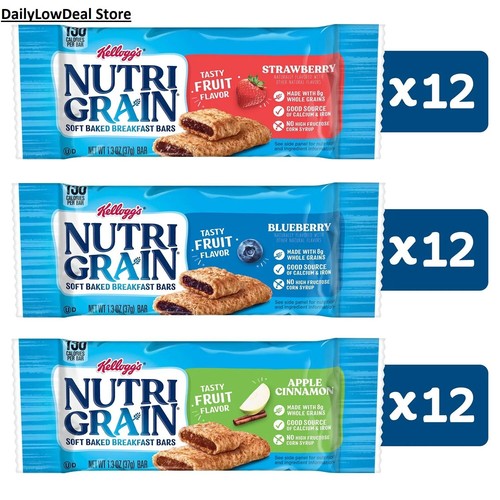 Nutri-Grain Bars Variety Pack 1.3 oz., 36 pk Strawberry Blueberry Apple Cinnamon - Picture 3 of 6