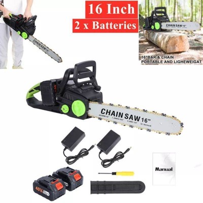 16in Portable Cordless Chainsaw Electric 1800W Wood Chain Saw w/ 2 Batteries