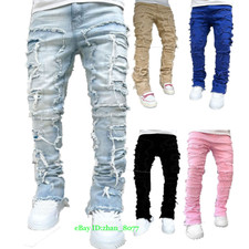 Men's Skinny Denim Casual Straight Leg Pants Elastic Slim Jeans Straight Pants