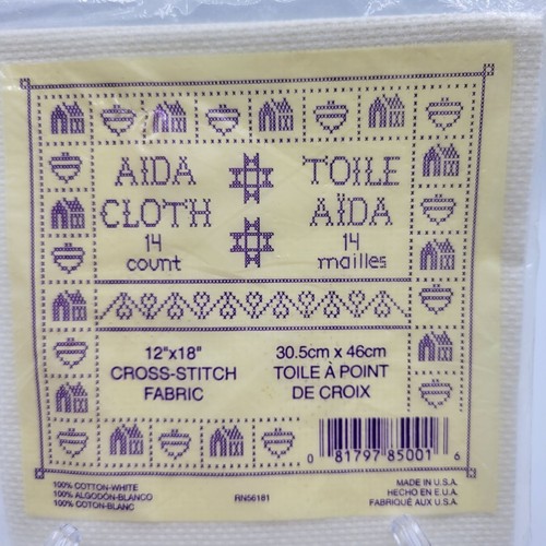 Aida Cloth 14 Count Cross-Stitch Fabric 12"x18" 100% Cotton White Made In USA - Picture 2 of 4