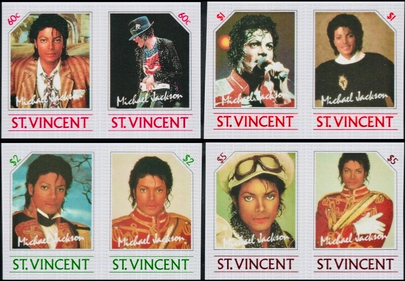 St Vincent #SG0940v-SG947v MNH 1985 Michael Jackson Glove Moonwalk [894v-897v]