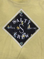 Salty Crew Sink or Swim T Shirt M Yellow Fishing Standard Fit Short 6387