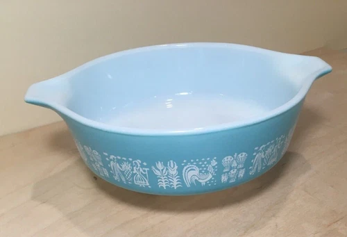 **Vintage MCM PYREX 471 BLUE BUTTERPRINT DISH 1 PT CASSEROLE WHITE TURQUOISE USA