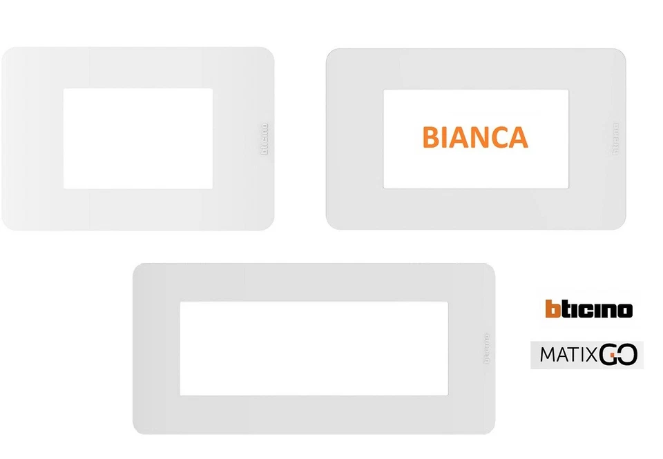 Placca Bticino MatixGo 3 - 4 - 7 posti-moduli colore BIANCO JW
