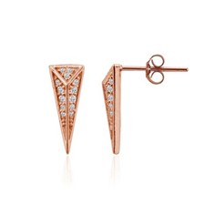 Polished Triangle Cubic Zirconia Rose Gold Plated Sterling Silver Drop Earrings