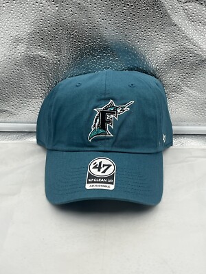 Miami Marlins MLB '47 Brand Throwback Teal Clean Up Adjustable Strapback  Hat