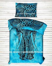Elephant Printed Turquoise Duvet Cover Twin Comforter With 1 Pillow Cover Set