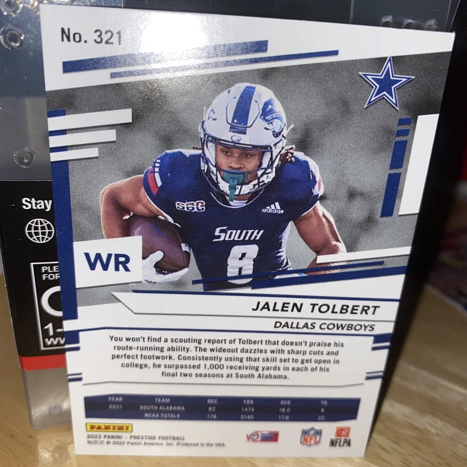 2022  Chronicles Draft Picks Prestige Jalen Tolbert rookie card #19 Cowboys RC - Image 2 of 2