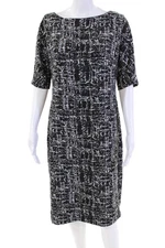 Maggy London Women's Short Sleeves Round Neck Midi Shift Dress Black Size 14
