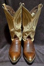 TONY LAMA 8 1/2EE Men's Boots 2-Tone Engraved Brass Toe Tips Original Heels GOOD