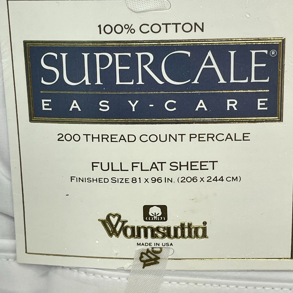 Vtg Wamsutta White  Full Flat And Fitted Sheets Supercale 200 Thread Count USA - Image 3 of 4
