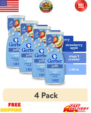  4 pack Gerber Baby Snacks, Grain  Grow Puffs, Strawberry Apple, Clean Label P