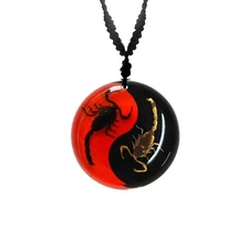 Yin Yang Scorpion Black Brown Necklace Real Insect Red Black Pendant Black Rope