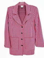 CABI RED WHITE HOUNDSTOOTH KNIT BUTTON FRONT BLAZER JACKET STYLE 4249 MEDIUM