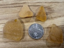 Sea glass - 4 Top Drilled Amber/Orange Pieces with patterns - Lot  451