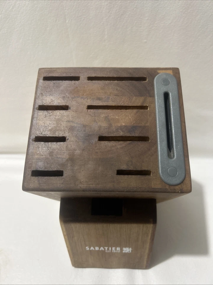 Sabatier 8 piezas Guardián de bordes 1 pieza Tijeras Cubiertos Madera de acacia Afilador de bloques de cuchillos Foto 3 de 4