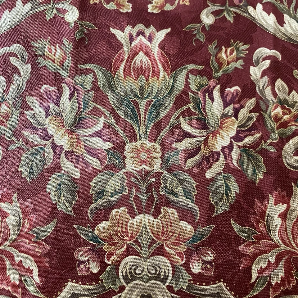 Vtg Mill Creek Cotton Fabric Red Floral Damask ZEPEL Screen print 54 x1.33 yds - Image 3 of 4