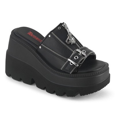 Black Chunky Platform Sandals Slides Punk Gothic Womans Shoes