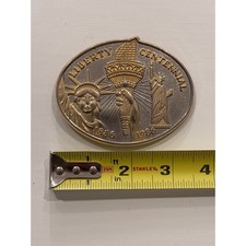 Vintage Statue of Liberty Centennial 1886 - 1986 Belt Buckle Gold  Silver Tone