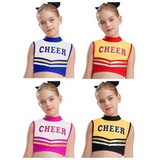Kids Girls Shirts Sports Vest Ballet Crop Top Competition Keyhole Back Party