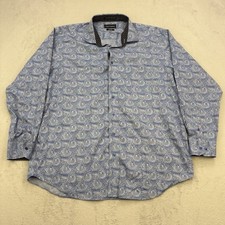 Paul Fredrick Shirt Mens 3XL 17.5x35 Blue Paisley Non Iron Two Ply Cotton Party