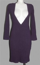 VTG Double Zero Grape Hue Ribbed Plunging Neckline Pullover Sweater Dress Wm's S