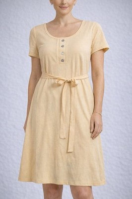 Vintage Alexandra Michaels Pastel Yellow Short Sleeve Belt Midi Dress Size 12