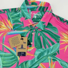 Chubbies Men's Size M "The Birds of Paradise" Performance Polo Shirt AOP Pink