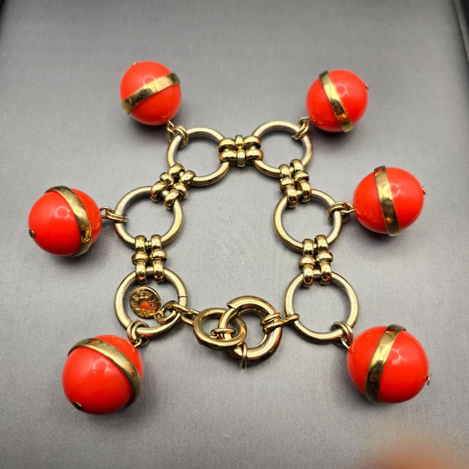 J. Pulsera Crew Gruesa Pasarela Naranja Lucite Bola 7" Anillos Chapados en Oro Declaración Foto 2 de 4