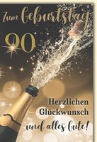 90. Geburtstag GlüCkwunschkarte Mit Briefumschlag Und Auslaufendem Sekt