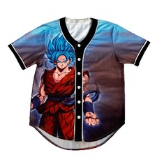 Dragon Ball Z Goku Super Saiyan Blue Baseball Jersey Shirt Size L/XL EUC