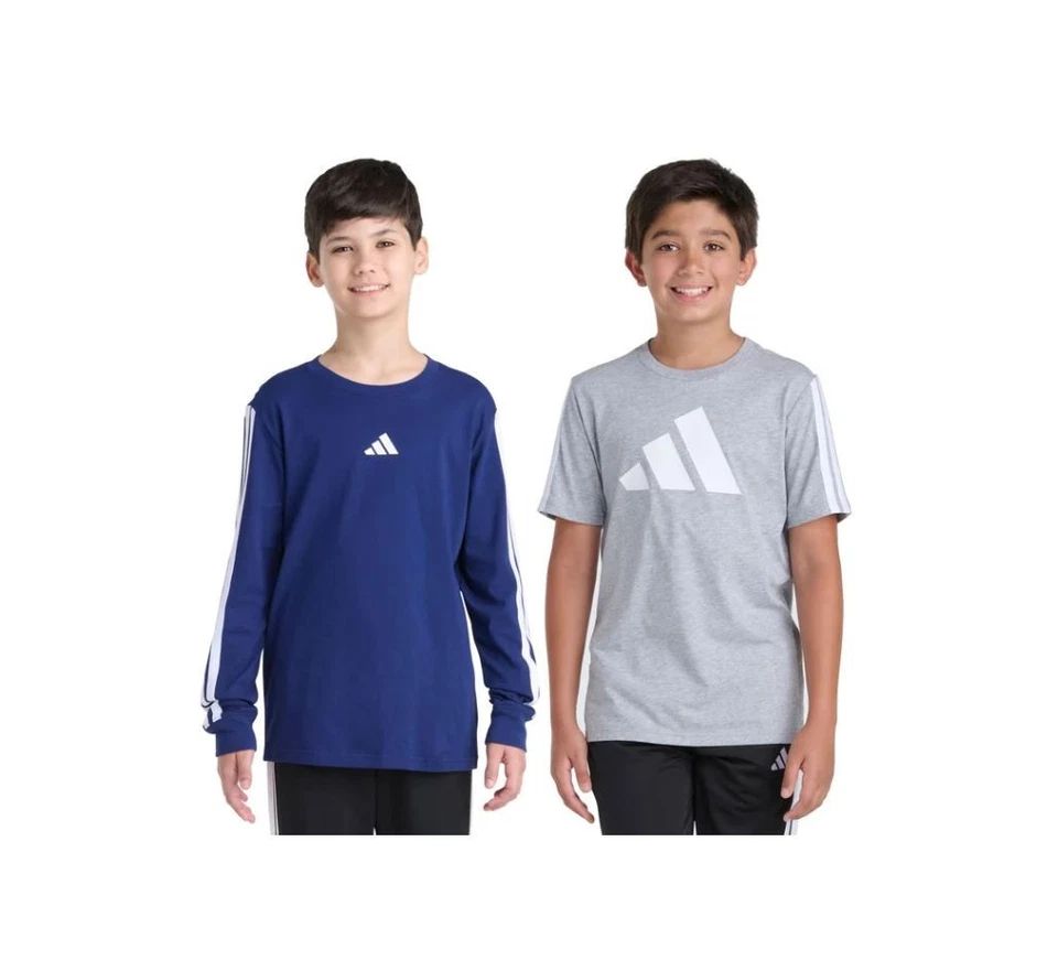 Long Short Sleeve Boys Adidas Youth Tee L,XL Blue/Gray 2 Pack 100% Cotton New - Image 3 of 4