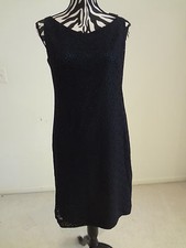 NWT.Ladies tahari navy color(lists at tag) lace style fabric lined dress;8