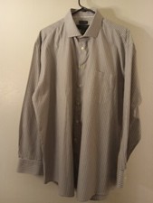 Pronto-Uomo Dress Shirt Mens 17.5 34/35 Non Iron Platinum Button Up Gray Stripes