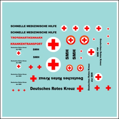 Waterslide Decal 1:87 - DDR Rotes Kreuz SMH Kamaz W50 Barkas Multicar Trabant