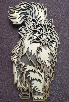 4 Layer Wooden Wood Persian Cat Mandala Display Art - Great Gift For Cat Lover