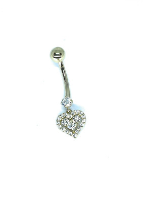 ADIRFINE 14K Solid Gold Banana Bar Heart Belly Button Ring