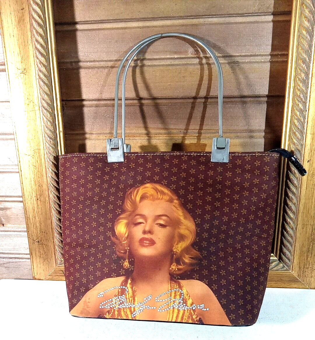 VTG Marilyn Monroe Image Hand Bag Purse Rhinestone Details Metal Handles