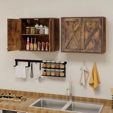2PCs Wall Mounted Kitchen Cabinet Bathroom Laundry Storage w/ Shelves Organizer