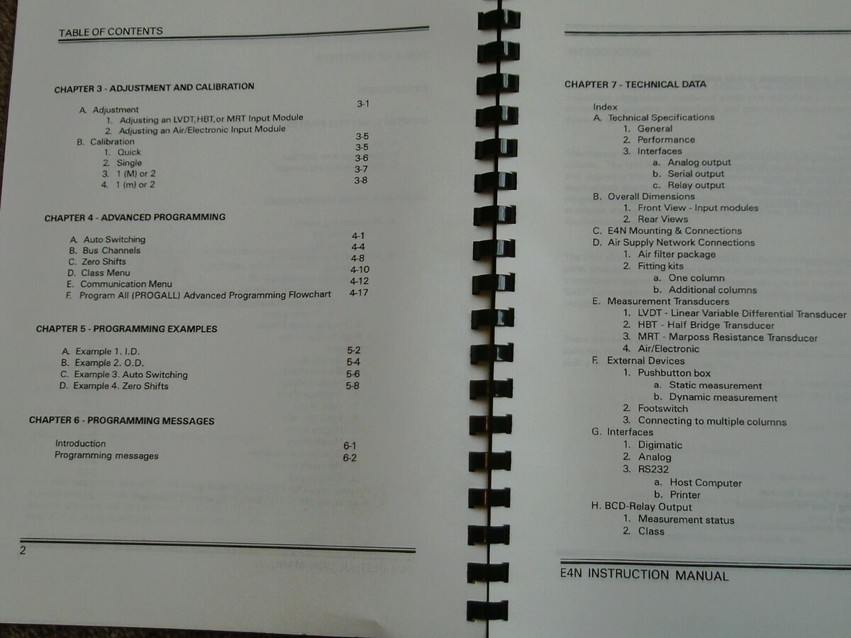 Marposs E4N V2.7 Digital Column Users Operation Programming Instructions  Manual