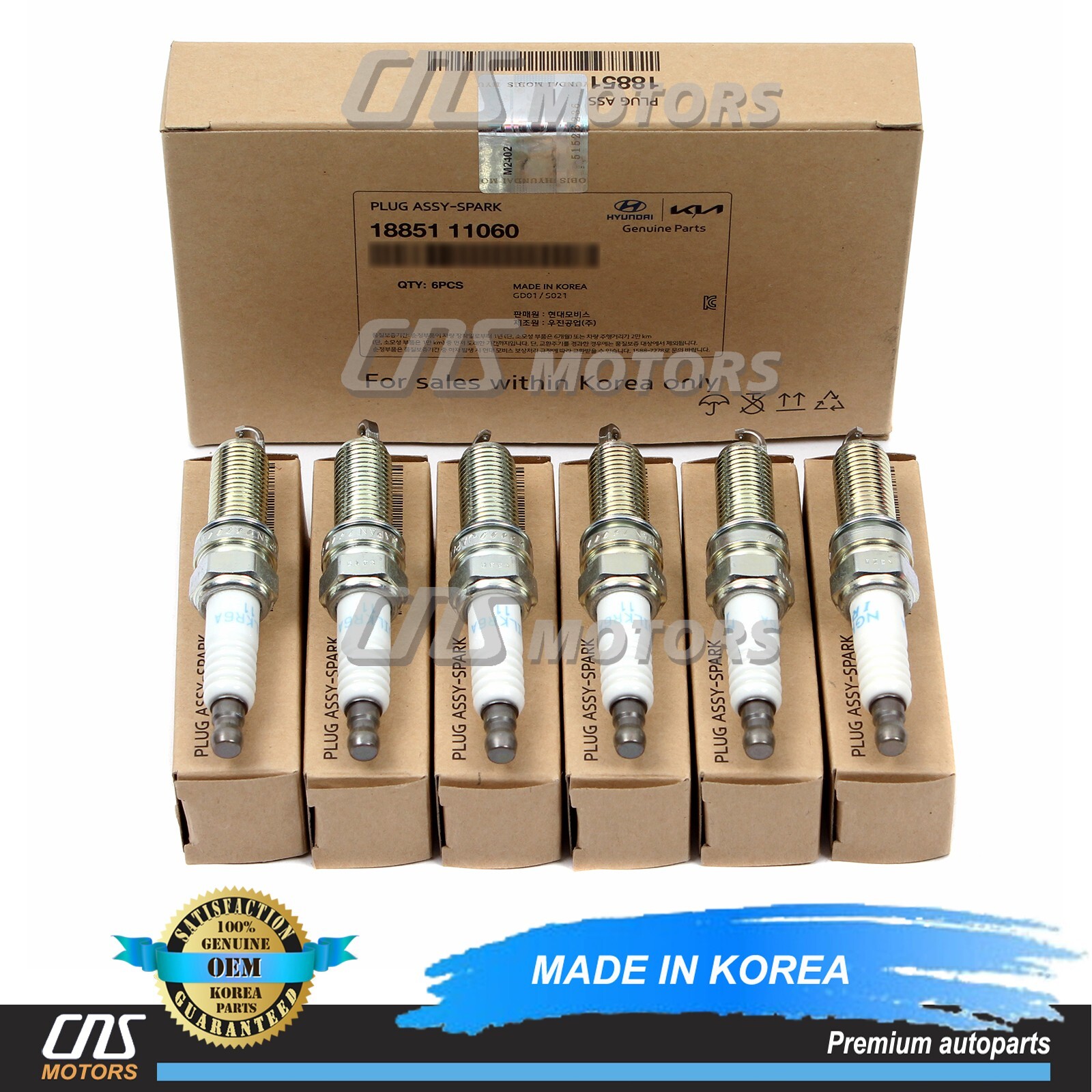 Genuine Spark Plug 6Pcs For 2010-2012 Hyundai Genesis 3.8L V6 1885111060