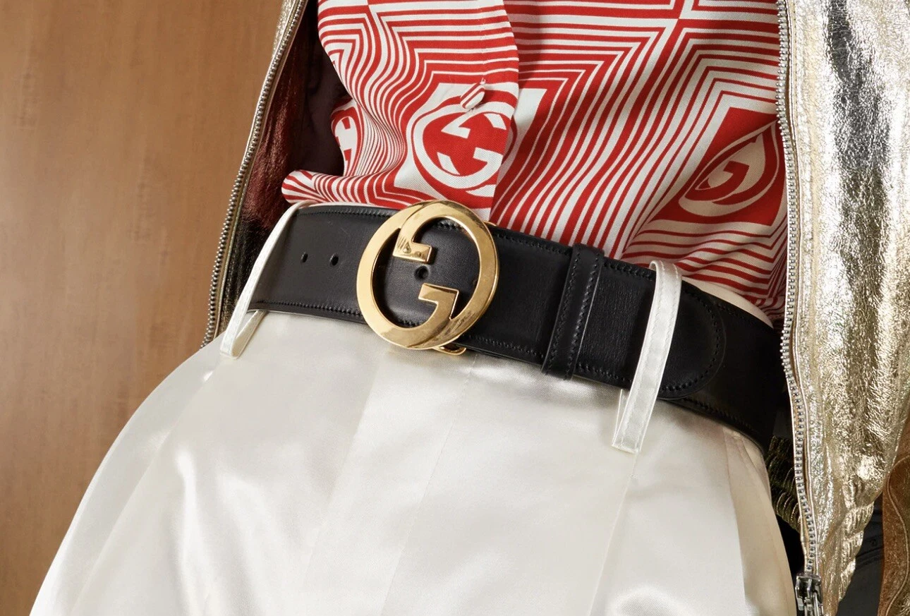 Gucci Ceinture Cuir Noir Large Blondie GG Monogramme Doré Neuf avec Reçu Taille 80