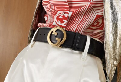 Gucci Belt Leather Black Wide Blondie GG Gold Monogram New  display picture 3