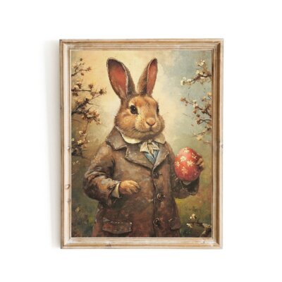 Victorian Easter Bunny with Egg - Vintage Wall Art Print