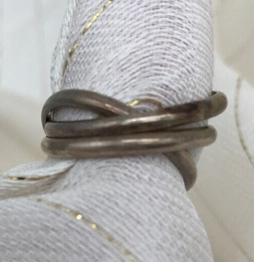 Triple Band Interlocking Ring Set Silver Tone Siz… - image 2