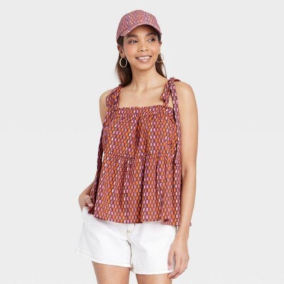 Universal Thread peplum tie strap tank blouse L