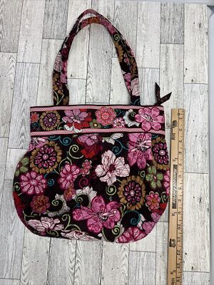 VERA BRADLEY LIBBY MOD FLORAL BROWN PINK SHOULDER Morgan HANDBAG Purse