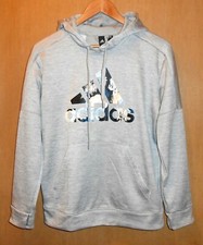 ADIDAS Climawarm Womens M Gray Hoodie Thumbholes Distressed Floral Logo Graphics