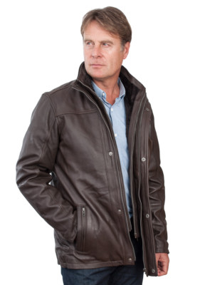 Herren mittellange klassische warme braune 100% Lederjacke